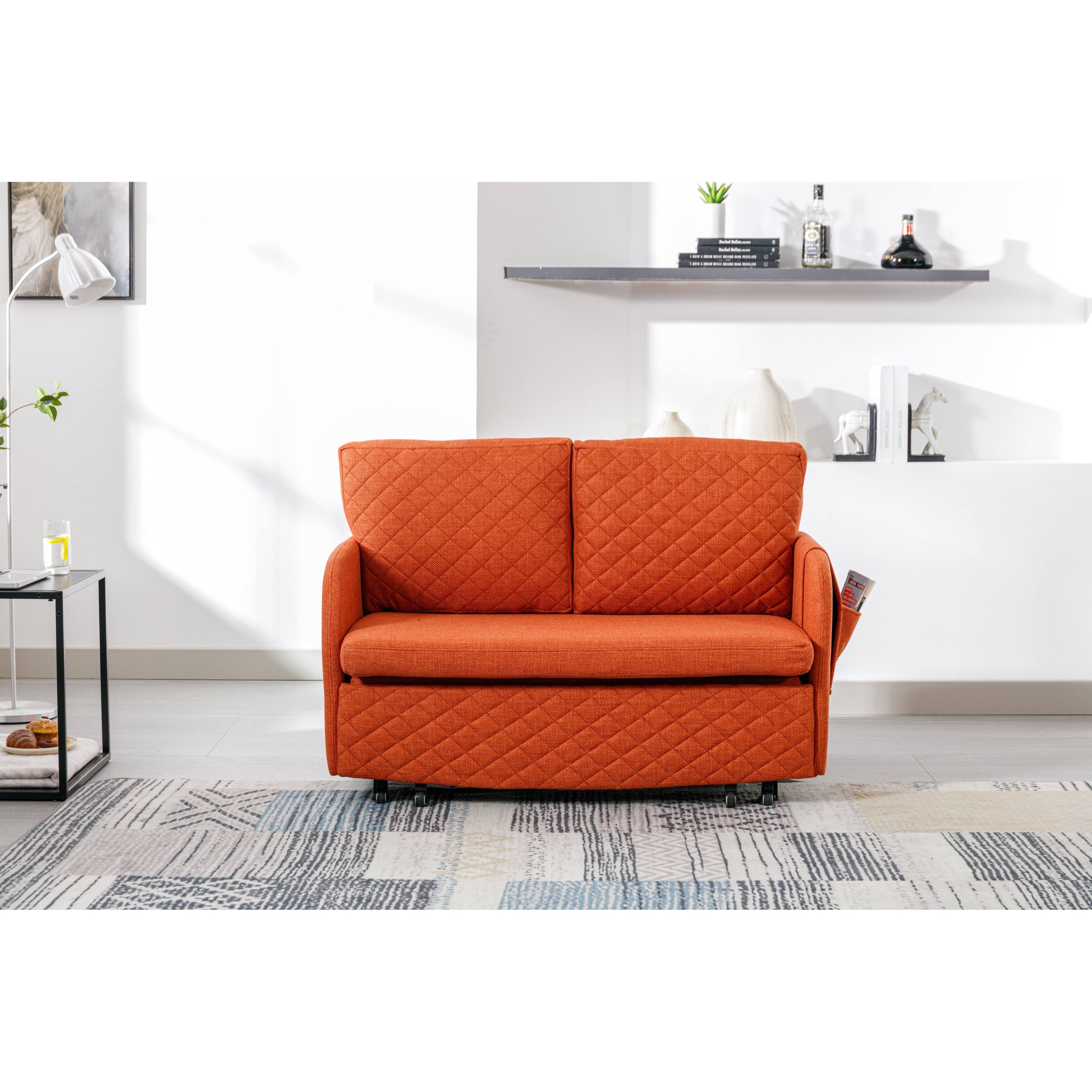 48" Convertible Sleeper Sofa Bed, Velvet Loveseat Couch with Pull Out